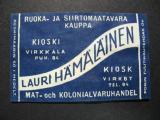 TT Etiketti Virkkala Lauri Hmlinen Porin
