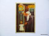 Uudenvuoden kortti 983 Vanhus, lapsi ja kaappikello kuvan Uuden Vuoden kortti, kunto kuvasta