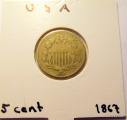 USA 5 Cents 1867 (Rays) Shield Five Cents kuvan kolikko
