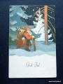 Joulukortti no 715 Wendelin Joulupukki metsässä kuvan Joulukortti, kunto kuvasta