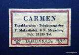 TT Etiketti Helsinki Carmen Tupakka-Aitta Tulitikku Oy