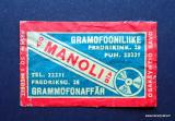 TT Etiketti Helsinki Manoli Gramofooniliike Savo punainen Tulitikkuetiketti 0,98€