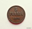 5 Penniä 1870 kuvan kolikko