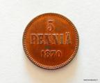 5 Penniä 1870 kuvan kolikko