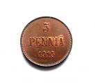 5 Penniä 1915 Kuvan kolikko Leimakiiltoinen keräilyraha 10,00€