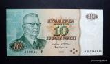 10 Markkaa 1980 ilman Litt. Thti no A000143* Holkeri-Koivik kl.7-8 Pienehk sarjanumero! Hyvkuntoinen kerilyseteli, KORVAAVA 19,80€