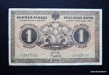 1 Markka 1916 no 20420527 PUNAISTEN PAINAMA SETELI kl.4 kova paperi, voimakkaita taitoksia